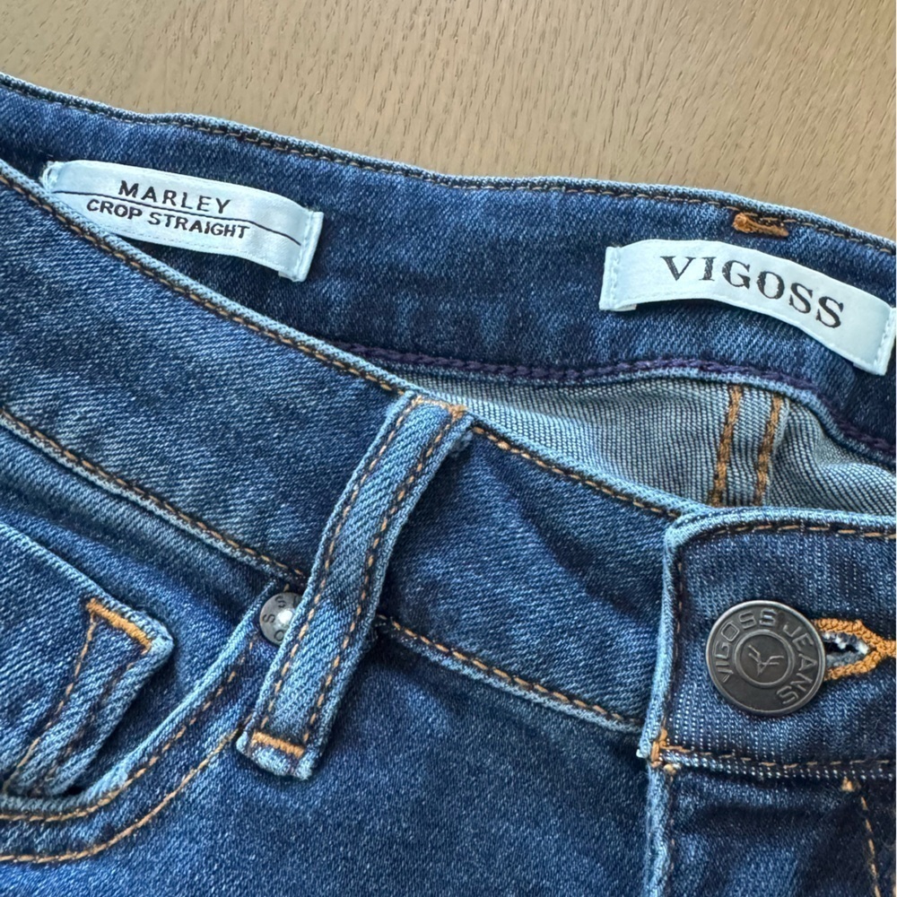 Vigoss Dark Blue Marley Cropped Straight Frayed Hem Jeans - Picture 5 of 9